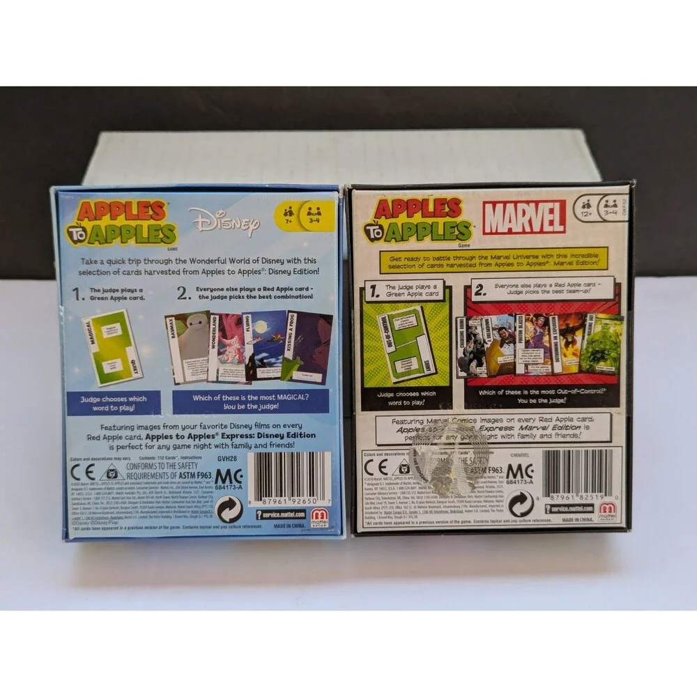 Lot Of 2 Apples to Apples Express Mattel Card Game Disney & Marvel Edition New